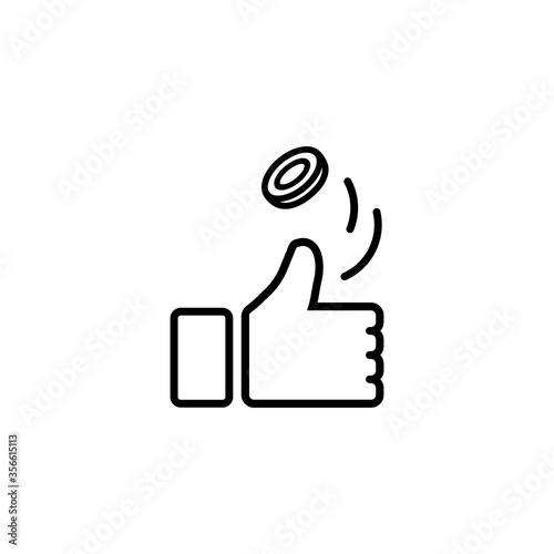 Coin flipping. Thumb up icon line on isolated white background. Eps 10 vector