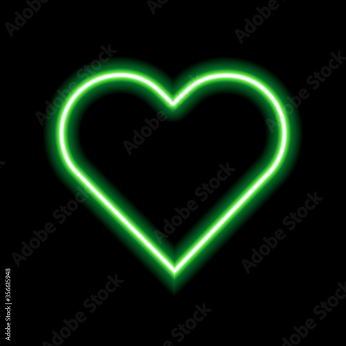 Green neon heart. Luminous element for your design.