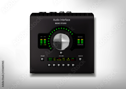 Realistic Technology object,Vector drawings of external audio interfaces, sound cards. Vivid illustrations of digital musical devices. Equipment for recording studios.