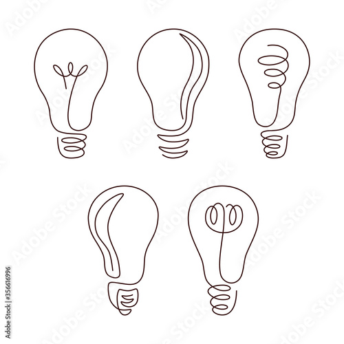 Light bulb continuous line vector illustration set with editable stroke.