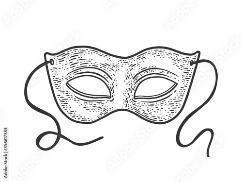 masquerade carnival mask sketch engraving vector illustration. T-shirt apparel print design. Scratch board imitation. Black and white hand drawn image.