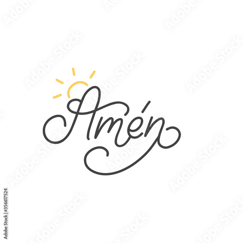 Amen hand lettering, spanish translation of Let It Be So phrase. Monoline calligraphy in vector.