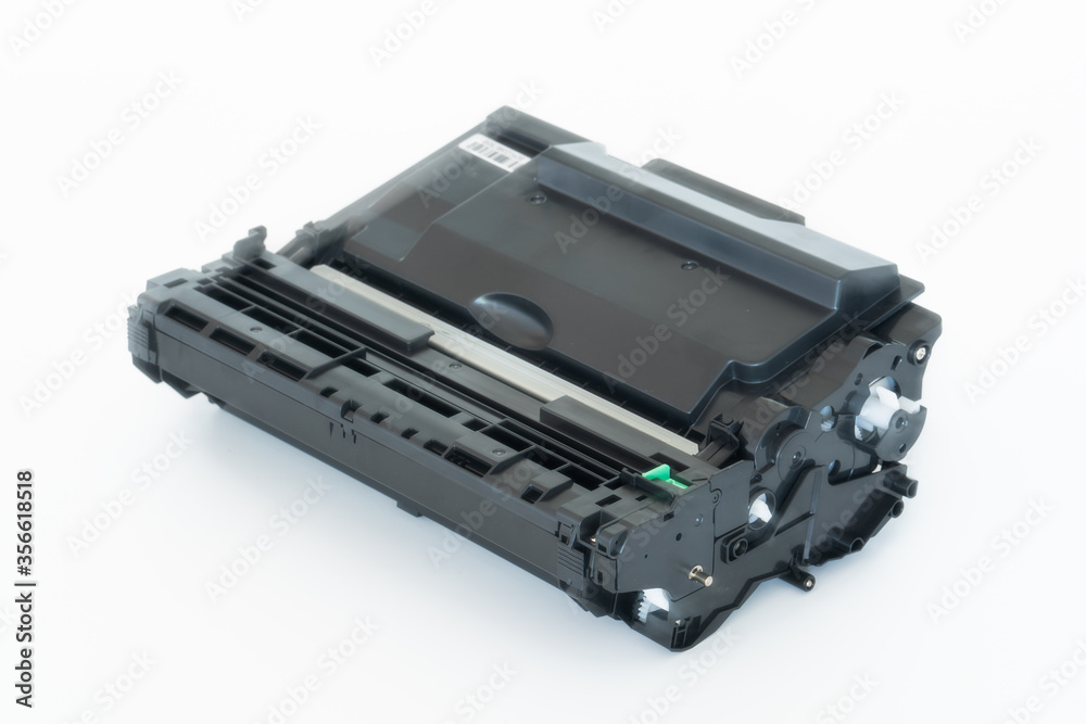 Laser printer drum and toner cartridge on white background Laser printer drum and toner cartridge on white background