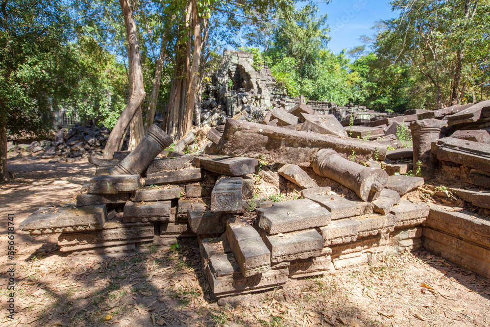 Beng Mealea Temple is a temple in the Angkor Wat style located east of the main group of temples at Angkor, Siem Reap, Cambodia. Beng Mealea Temple is a temple in the Angkor Wat style located east of the main group of temples at Angkor, Siem Reap, Cambodia.