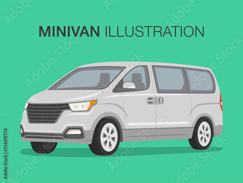 Perspective view of white mini van. Flat vector illustration of shuttle bus. 