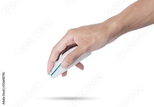 hand use computer mouse on white background