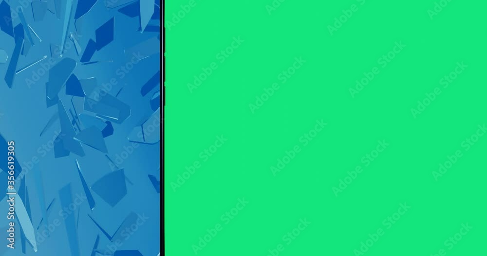 3d render with the concept of broken glass phone on a green background