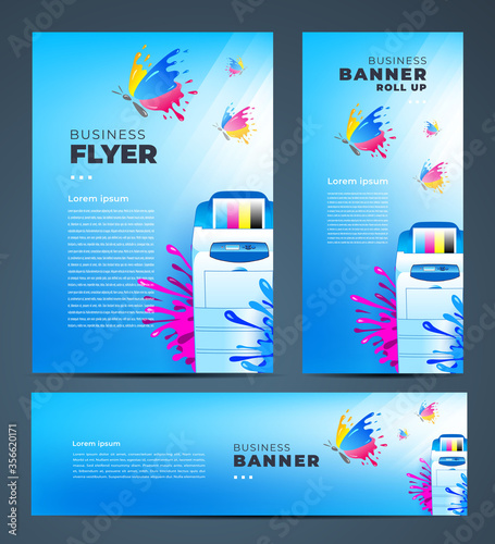 Polygraphy print theme Set flyer cover, banner, roll up banner