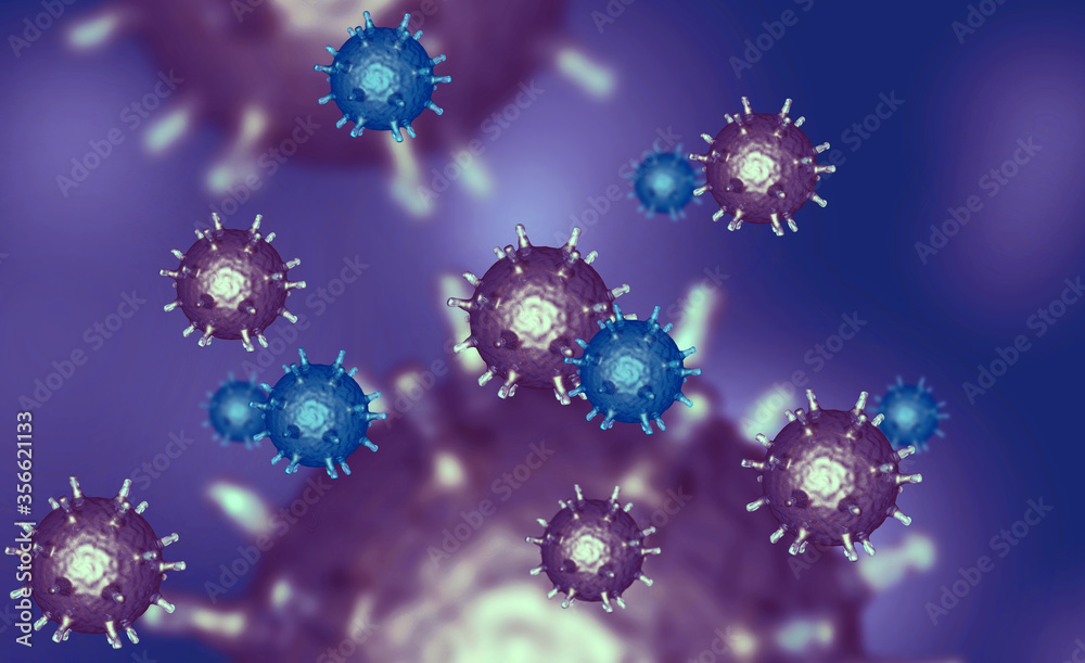 Illustration of virus cells or bacteria molecule under microscope. Abstract 3d illustration corona virus cells.Pathogen respiratory influenza. Flying Covid virus cells Illustration of virus cells or bacteria molecule under microscope. Abstract 3d illustration corona virus cells.Pathogen respiratory influenza. Flying Covid virus cells