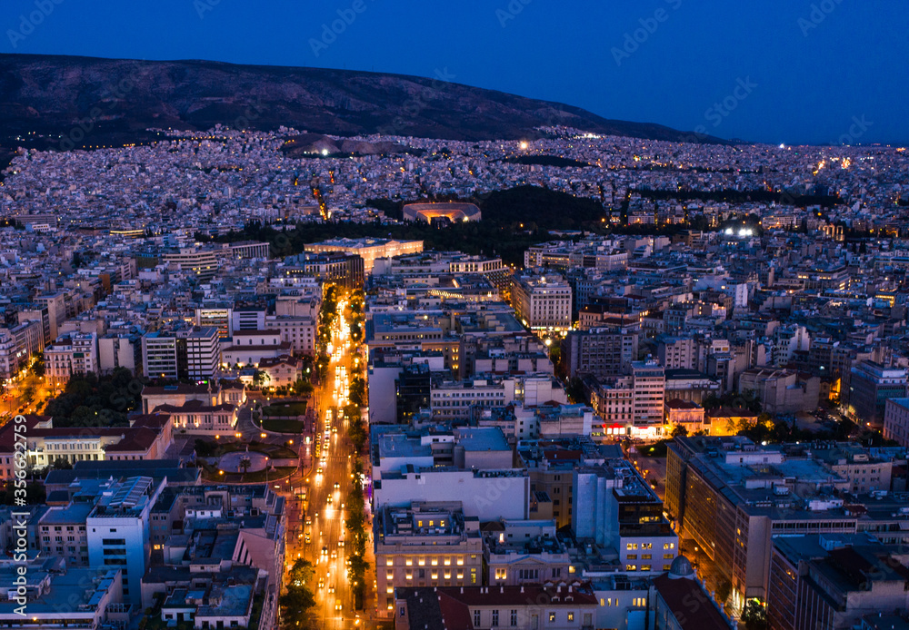 Athens city skyline at twilight, Greece