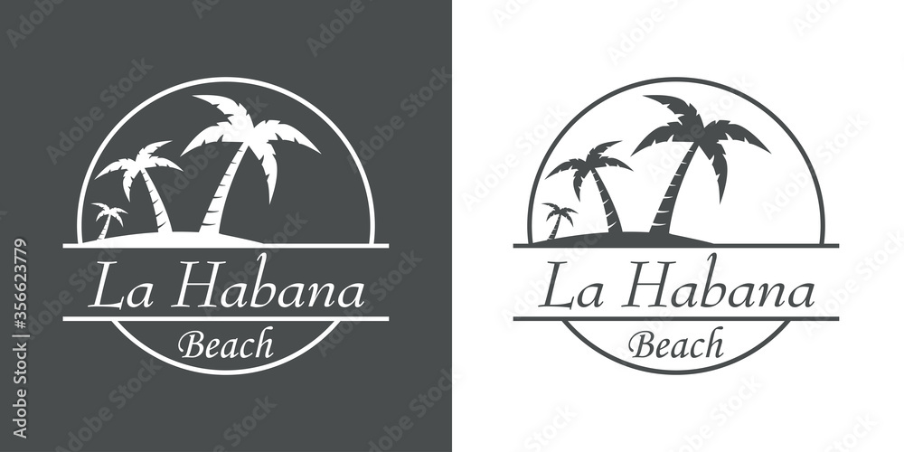 Símbolo destino de vacaciones. Icono plano texto La Habana Beach en círculo en fondo gris y fondo blanco Símbolo destino de vacaciones. Icono plano texto La Habana Beach en círculo en fondo gris y fondo blanco