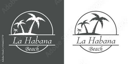 Símbolo destino de vacaciones. Icono plano texto La Habana Beach en círculo en fondo gris y fondo blanco