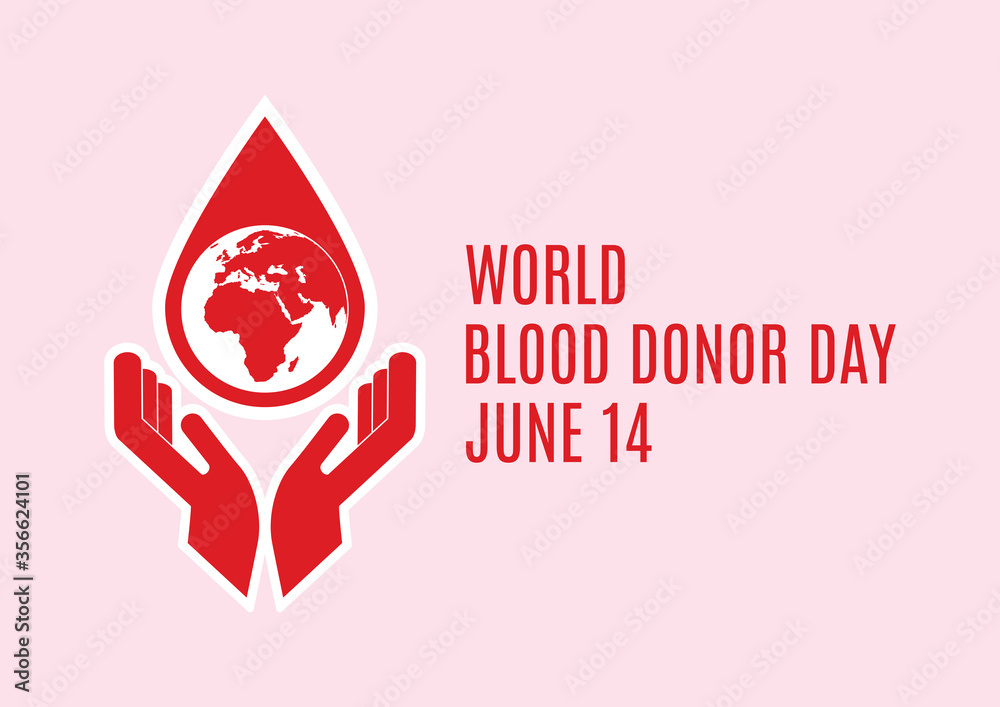 World Blood Donor Day vector. Hand donating a drop of blood icon. Planet earth in a drop of blood vector. Blood Donor Day Poster, June 14. Important day World Blood Donor Day vector. Hand donating a drop of blood icon. Planet earth in a drop of blood vector. Blood Donor Day Poster, June 14. Important day