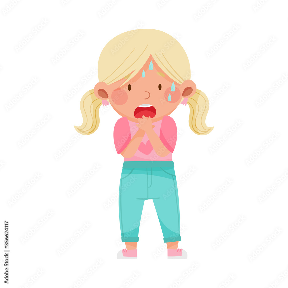 Emoji Girl with Ponytails Standing with Fearful Glance Vector Illustration Emoji Girl with Ponytails Standing with Fearful Glance Vector Illustration