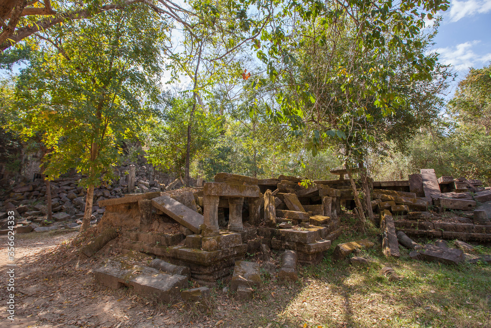 Beng Mealea Temple is a temple in the Angkor Wat style located east of the main group of temples at Angkor, Siem Reap, Cambodia. Beng Mealea Temple is a temple in the Angkor Wat style located east of the main group of temples at Angkor, Siem Reap, Cambodia.