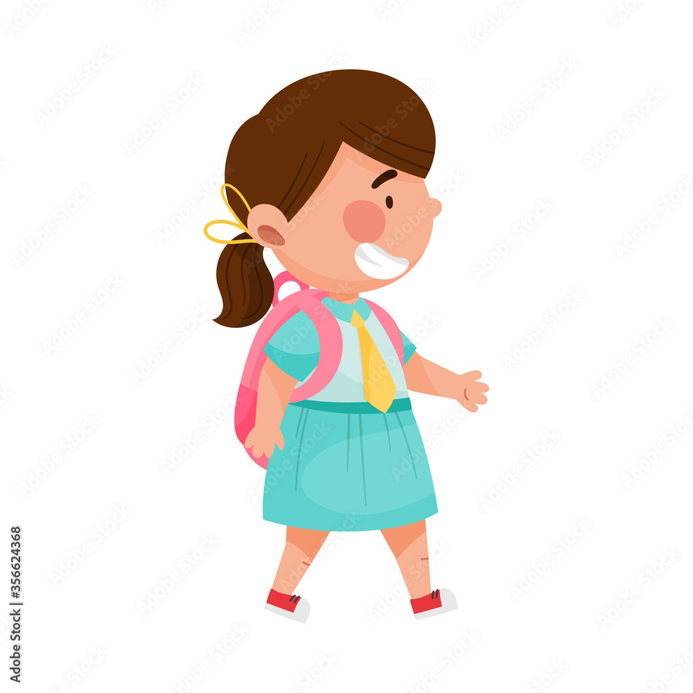 Girl Character Going to School with Backpack Vector Illustration Girl Character Going to School with Backpack Vector Illustration