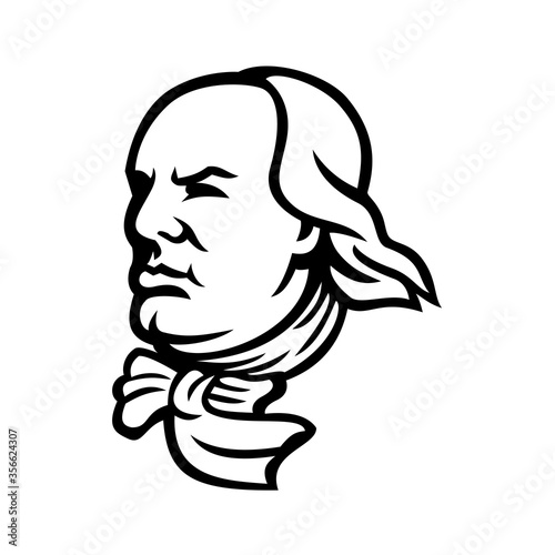 Head of Benjamin Franklin Mascot Black and White