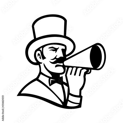 Circus Ringleader or Ringmaster with Bullhorn Mascot Black and White