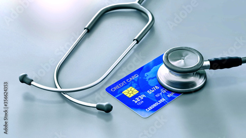 stethoscope and credit card which can be used for financial healthy concept.