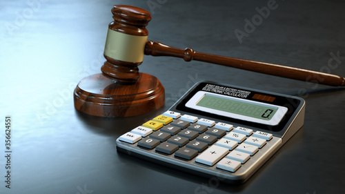 gavel and electronics calculator. business law concept.
