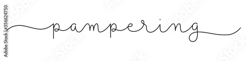 PAMPERING black vector monoline calligraphy banner with swashes