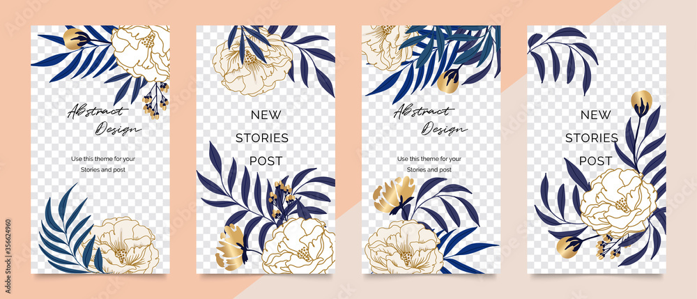 Social media stories and post creative vector set. Abstract shapes background template with floral and copy space for text and images. Vector illustration. Social media stories and post creative vector set. Abstract shapes background template with floral and copy space for text and images. Vector illustration.