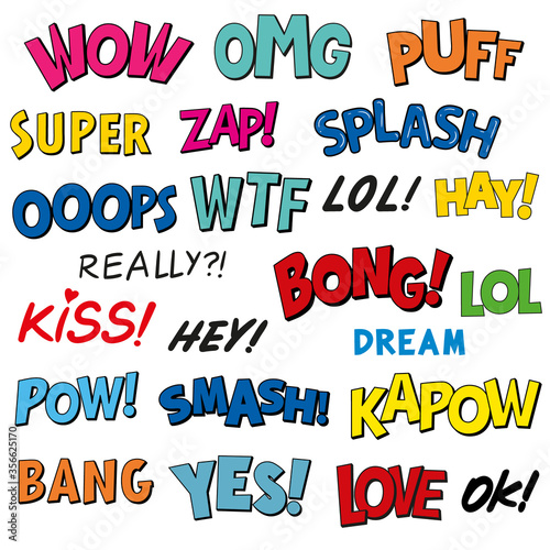 Set of comic sounds. Hand drawn words