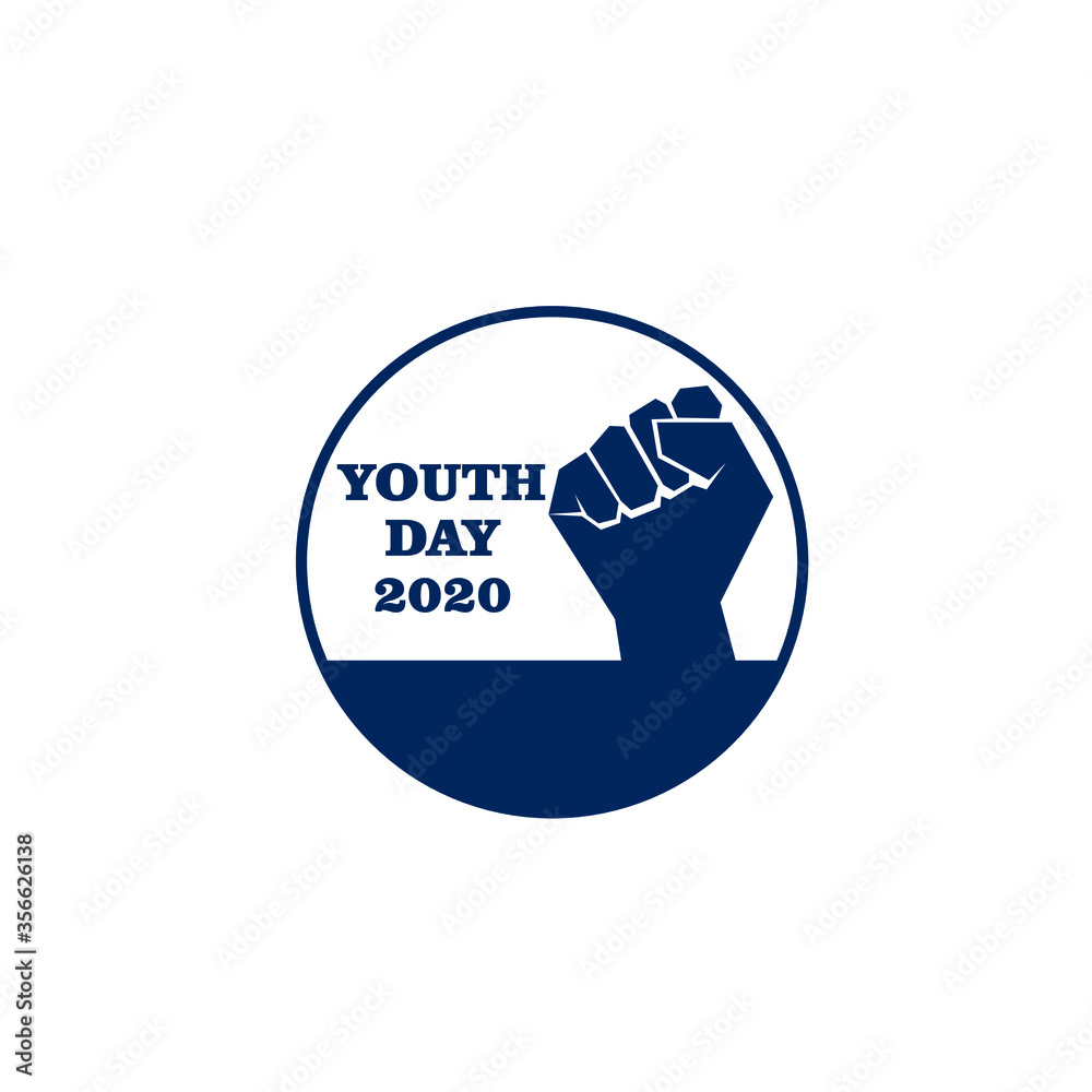 Silhouette of hand clenched in circle frame with text isolated on white background good for youth day celebration decorative background Silhouette of hand clenched in circle frame with text isolated on white background good for youth day celebration decorative background