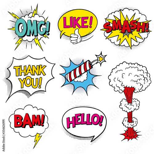comic speech bubbles with exclamations