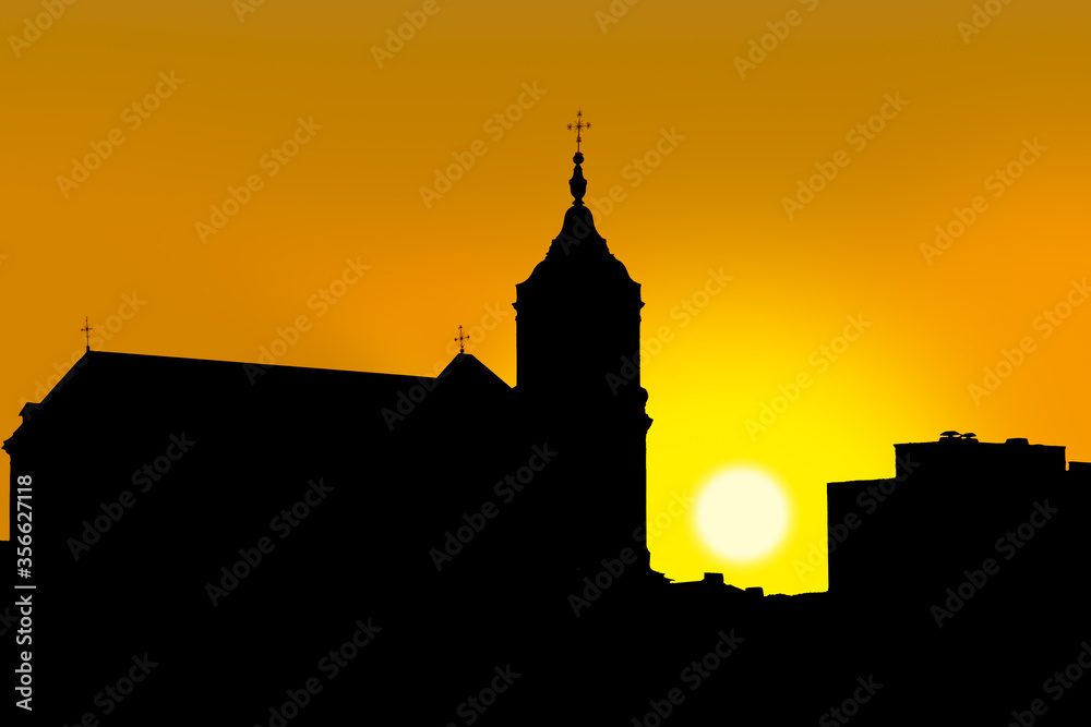 Silhouette of a church in Grodno Belarus at sunset. Silhouette of a church in Grodno Belarus at sunset.