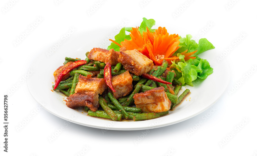 Stire Fried Crispy Pork with Spring Bean and Red Curry Stire Fried Crispy Pork with Spring Bean and Red Curry