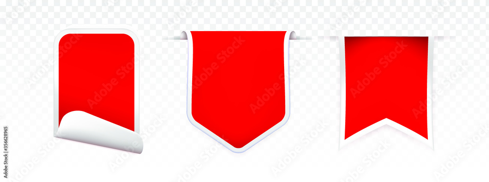 Collection of High Quality Realistic Red Labels on White Background . Isolated Vector Elements