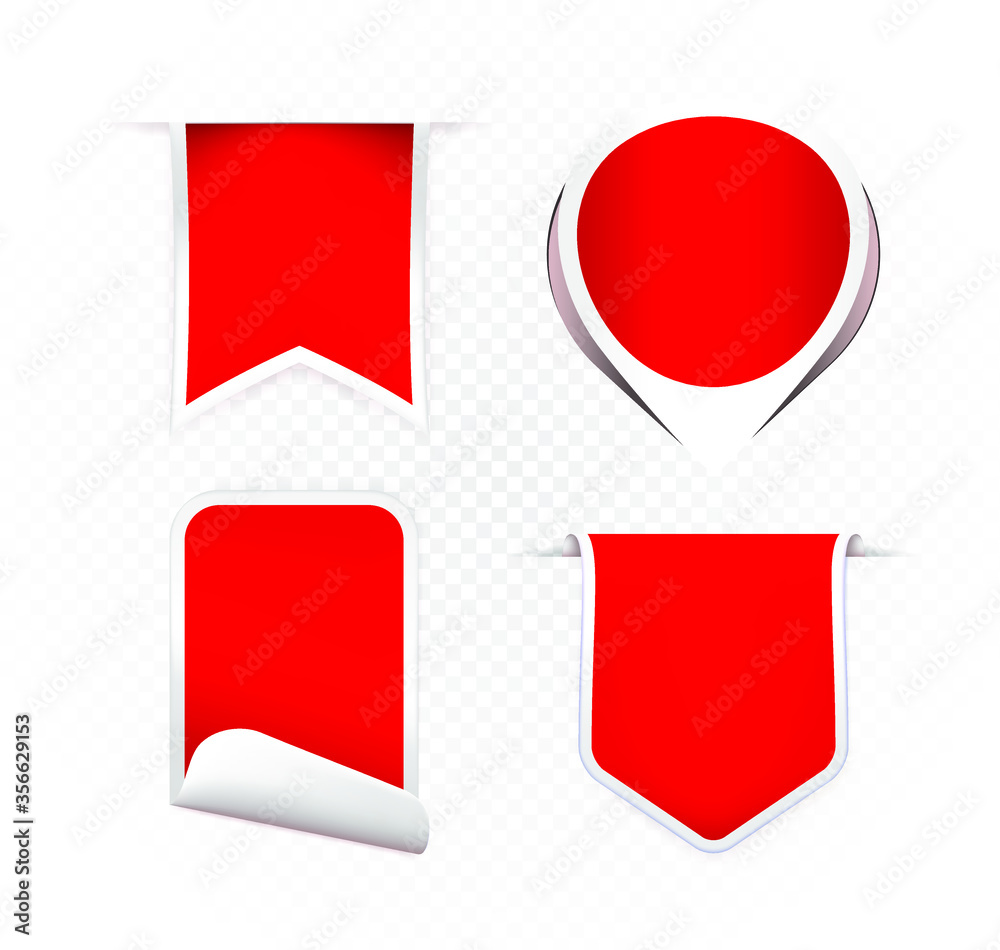 Collection of High Quality Realistic Red Labels on White Background . Isolated Vector Elements Collection of High Quality Realistic Red Labels on White Background . Isolated Vector Elements