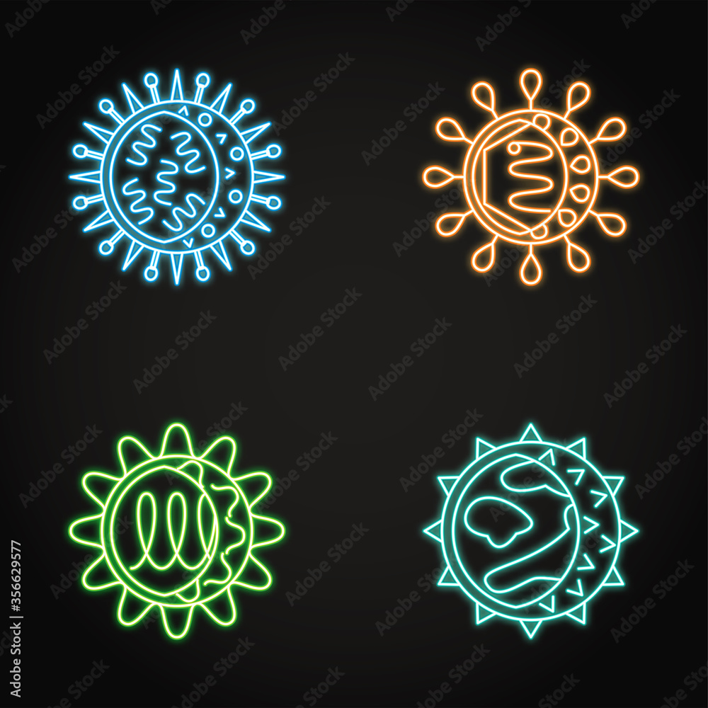 Neon virus icons collection in line style Neon virus icons collection in line style