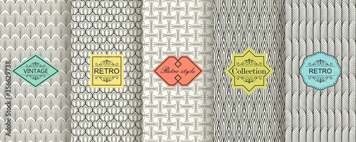 Set of seamless geometric patterns with trendy modern colorful labels. Shabby chic. Vector geometric seamless textures with zig zag lines, stripes.