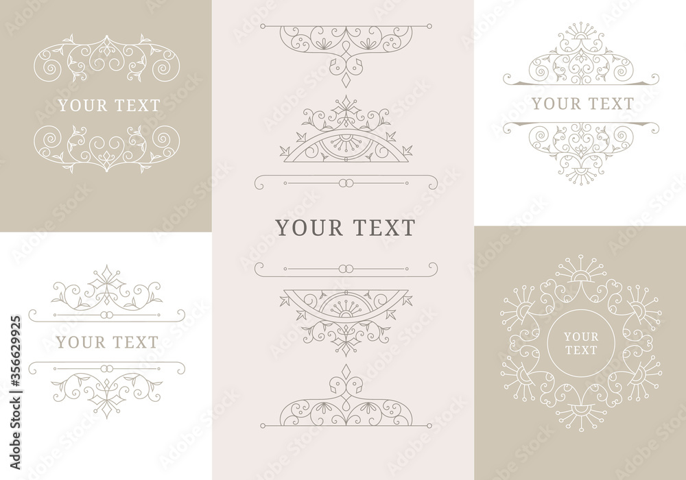 Fototapeta premium Set of vintage decorative frames for luxury design. Vector isolated illustration.