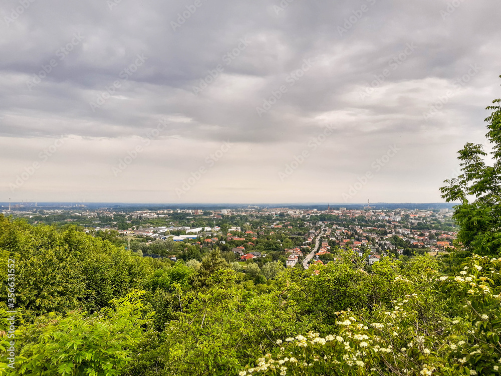 Tarnow, Poland, June, 7, 2020 panorama view on Tarnow city from Saint Martin's Peak.