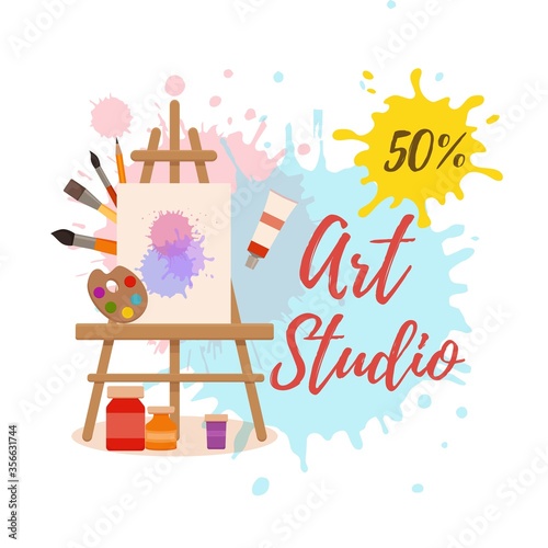 Painting tools elements cartoon colorful vector concept.