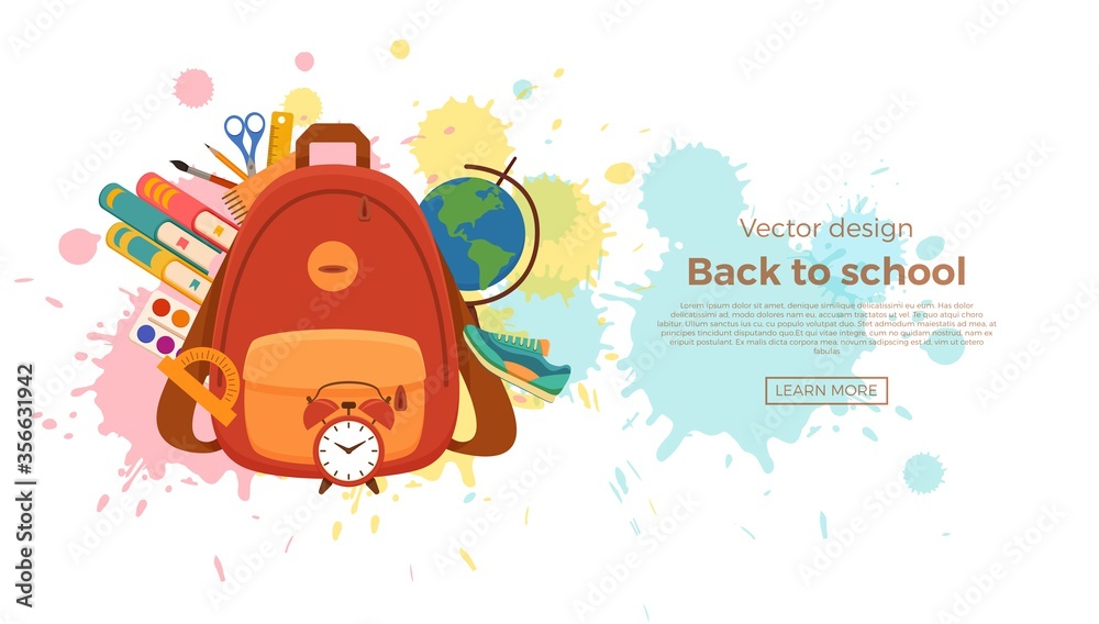Fototapeta premium Back to school colorful vector concept.