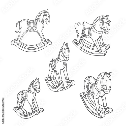Rocking horse. Vintage toy horse. Rocking horse hand drawn vector illustration. Part of set.