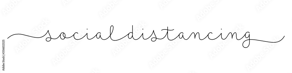 SOCIAL DISTANCING black vector monoline calligraphy banner with swashes SOCIAL DISTANCING black vector monoline calligraphy banner with swashes