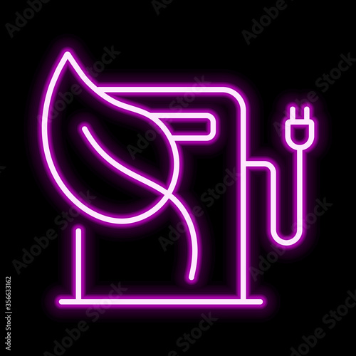 Electric filling station pink glowing neon ui ux icon. Glowing sign logo vector photo