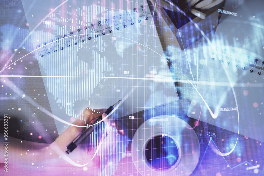 custom made wallpaper toronto digitalInternational business hologram over hands taking notes background. Concept of success. Multi exposure