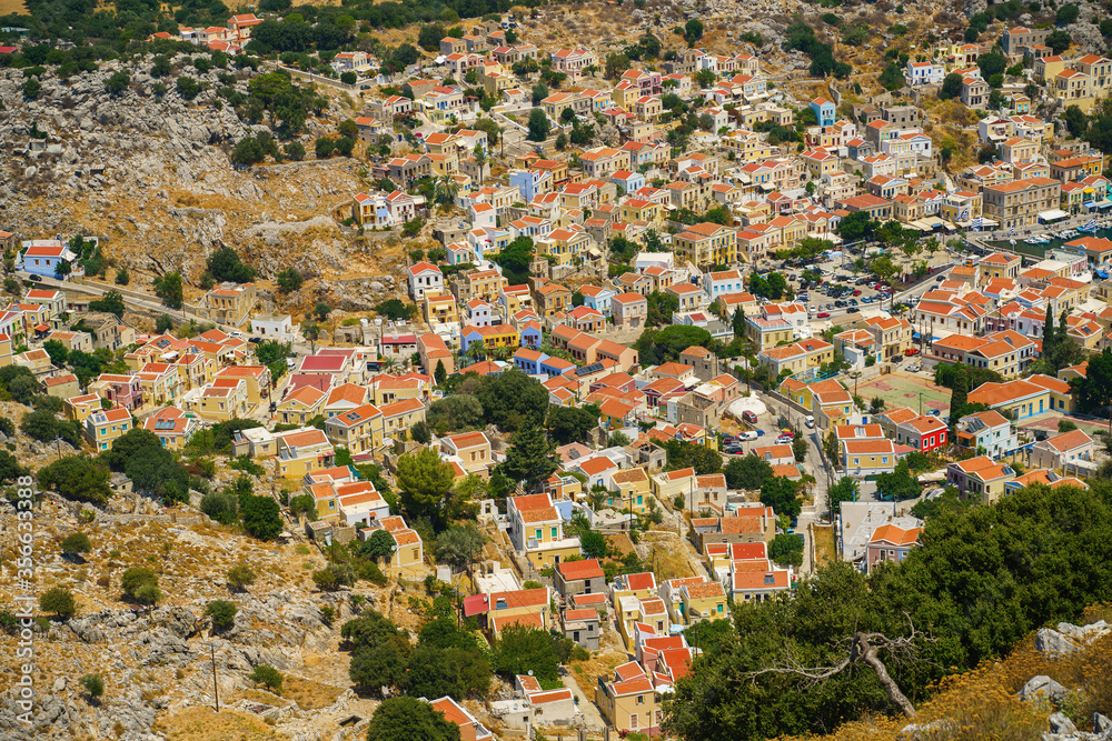 Panoramic view of Symi island in Greece
