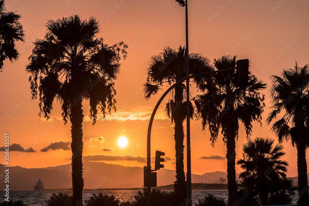 Obraz premium Sunset on Bay Gibraltar, Spain