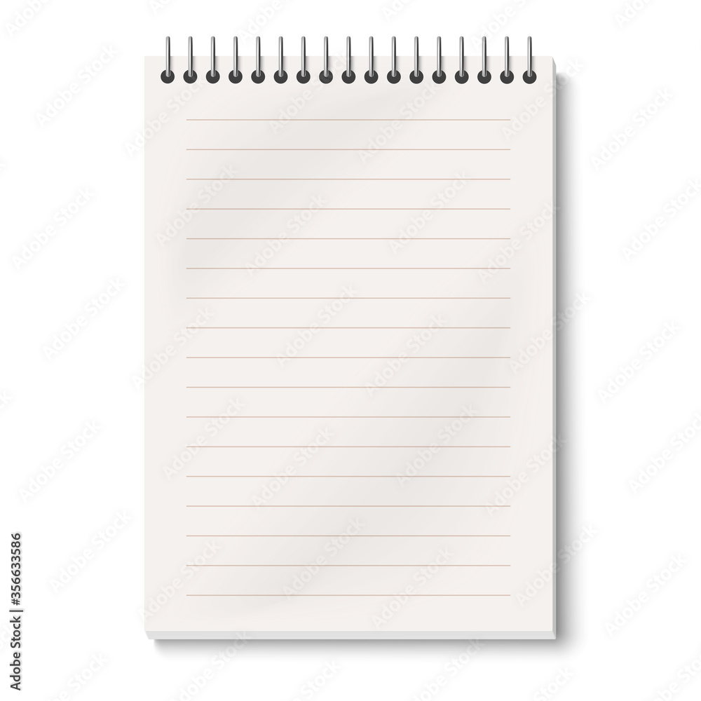 Closed view of opened spiral notepad with lined pages mock up isolated on white background Closed view of opened spiral notepad with lined pages mock up isolated on white background