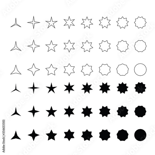 different angles pointed stars icon set. 1 to 10 pointed stars icon set.editable photo