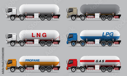 VECTOR EPS10 - set of gas tanker truck template, 4 axle 12 wheels type, isolate on grey background.