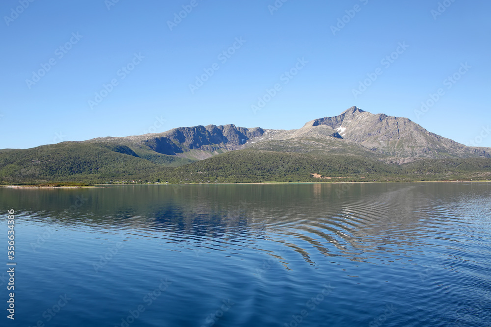 Beautiful scenic landscape of fjords, islands & inside passages; the Andfjorden & Vestfjorden, Norway.