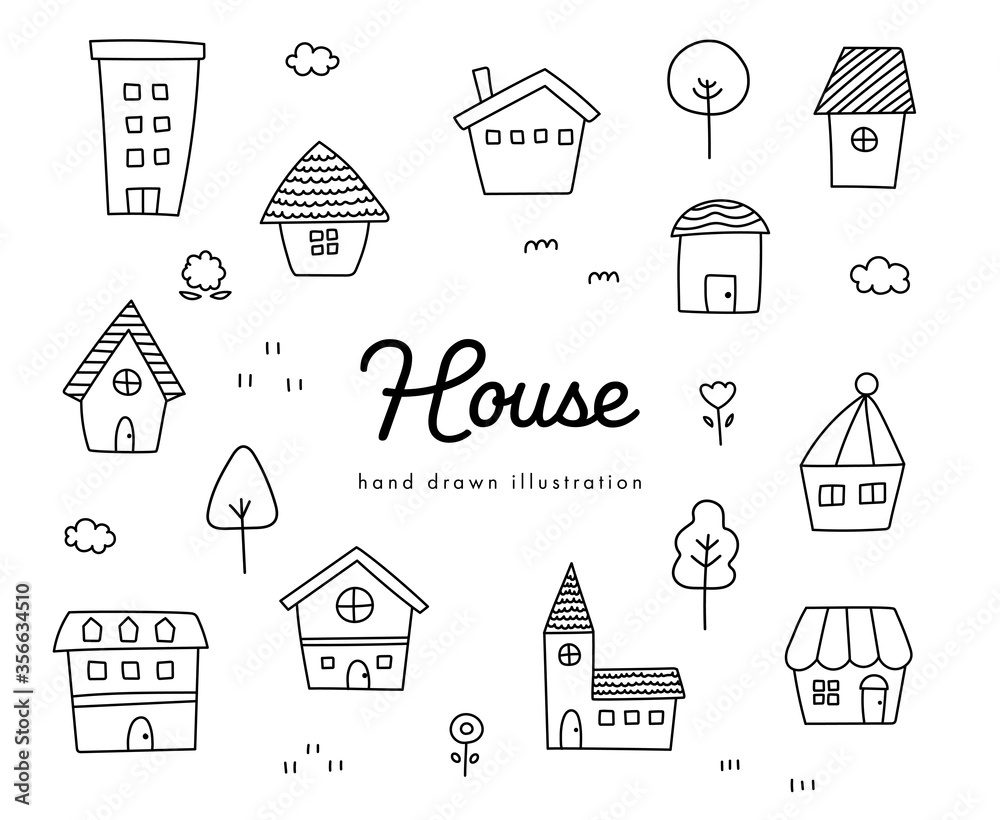 手書きの街並のイラストのセット 家 背景 Stock ベクター Adobe Stock